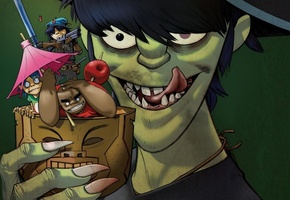 нудл, мёрдок, рассел, noodle, 2d, Plastic beach, murdoc, gorillaz, russel