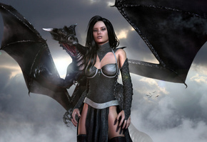 девушка, 3d art, дракон, arne, dragonlord