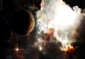 созвездие, Nebula, спутники, туманность, звезды, планета