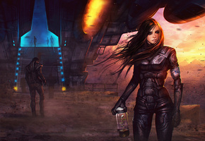 ветер, Мир будущего, девушка, космический корабль