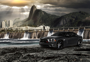 вода, дамба, rio de janeiro, charger, dodge, рио де жанейро, Fast five