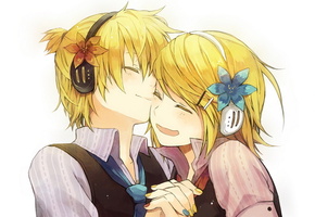 Vocaloid, двое, kagamine len, kagamine rin, улыбка, вокалоид