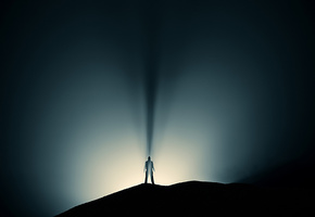 тень, Человек, лучи, силуэт, свет