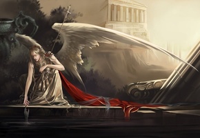 крылья, вода, Ангел, рука