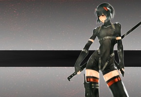 костюм, ножки, взгляд, Девушка, меч