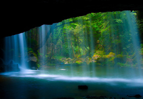 Природа, водопад, лес, река, скала