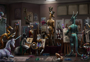 единорог, рисование, натурщик, звери, Волшебные, олень