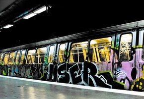 надписи, рисунки, поезд, краски, graffiti, метро, Город