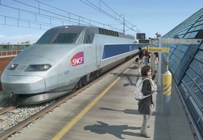 поезд, люди, станция, перрон, девушка, Арт, скоростной