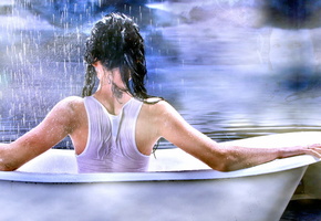 настроение, Девушка, ванна, монтаж, дождь