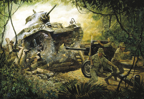 танк, пушка, джунгли, японцы, Война