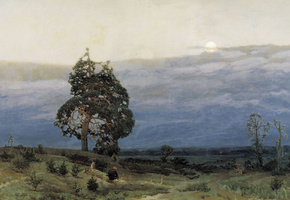 пейзаж, Картина, деревья, васнецов, сумерки, вечер