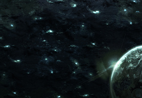 planet, galaxies, Космос, свет, планета, space, звезды, галактики