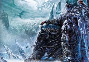 Wow, воин, трон, world of warcraft, оружие, снег, армия, arthas, меч