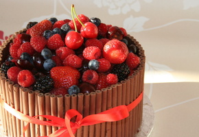 торт, фрукты, Шоколад