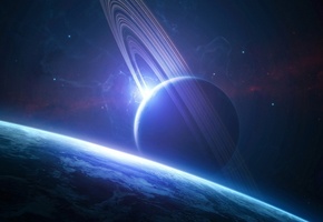 орбита, свет, сатурн, сияние, кольца, космос, Планеты