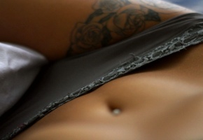 пирсинг, татуировка, макро, трусики, Девушка, животик