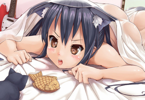 Азунян, печенька, котэ, постель, глаза, неко, ушки