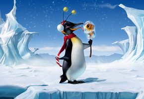 айсберги, шапочка, помпоны, Пингвин, конфетка из рыбы