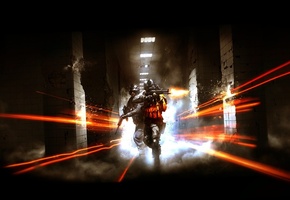 кафель, Battlefield 3, дым, оружие, огонь, колонны, лампа, свет