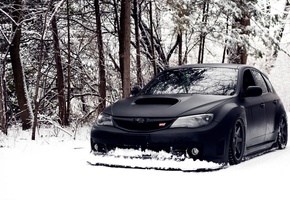 impreza, black, winter, hellaflush, wrx-sti, car, tuning, jdm, Subaru, snow, автомобиль