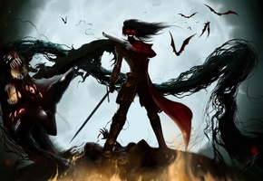 Hellsing, оружие, alucard, демон, вампир, летучие мыши
