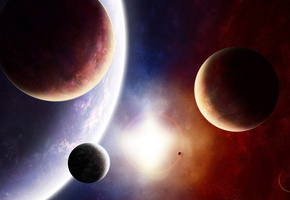 солнце, спутники, звезда, космос, краски, Планета, свет