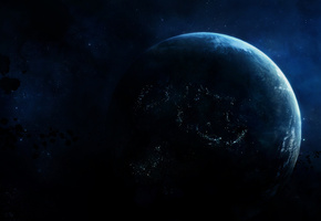 планета, Космос, огни, звезды, астероиды