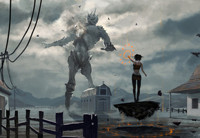 Арт, гигант, giant vs witch, by du1l, фантастика, против, ведьмы