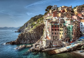 пейзаж, побережье, скалы, italy, здания, италия, Riomaggiore