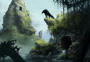 the secret world, человек, руины, пещера, монстр, Арт