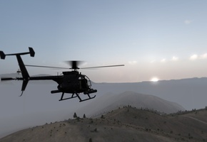 солнце, фон, горы, небо, пулеметы, Вертушка