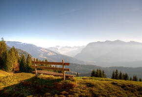 на краю, Горы, лавка, лес