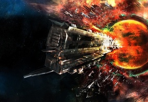 космос, арт, Космический корабль, планета