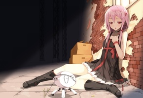 fyu-neru, yuzuriha inori, коробки, Guilty crown, девушка, сидит, робот