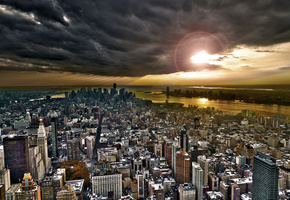 usa, new york, нью-йорк, небо, manhatten, небоскребы, Город, тучи