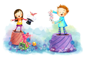 веселье, мальчик, дети, девочка, Рисунок, зверёк