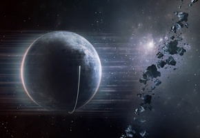 Планета, астероиды, звезды, spaceship