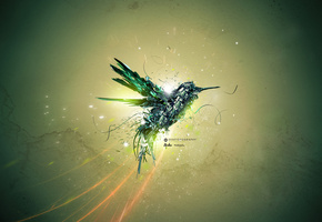 фон, линии, птица, механизм, Desktopography, свет