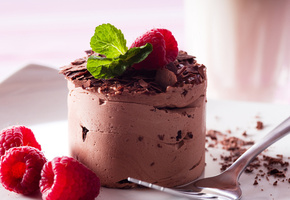 Пирожное, малина, сладкое, мята