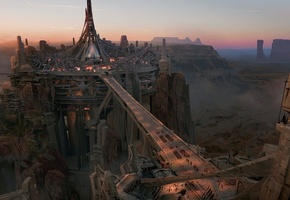 John carter, мост, concept art, высота, скалы, город, каньон