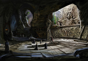 concept art, пещера, skyrim, люди, The elder scrolls v, ступени, храм