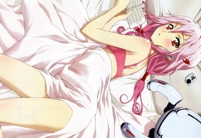 робот, девушка, постель, fyu-neru, Guilty crown, книга, yuzuriha inori
