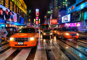 New york, times square, нью-йорк, night, nyc, rain dance, ночь, usa