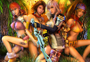 меч, Final fantasy xiii, девушки, лес, тату