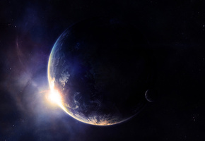 спутник, Планета, satellite, звезды, пространство