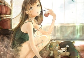 Девушка, чёрные волосы, платье, длинные волосы