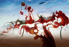 Абстракция, узоры, рисунок, небо, стиль, облака, краски