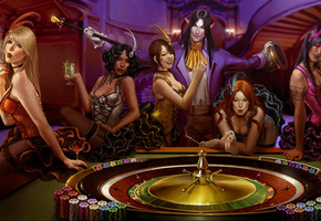 рулетка, Казино, девушки, фишки