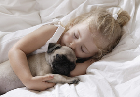 sleeping, Little girl, childhood, dog, маленькая девочка, children, pet, child